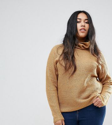 Brave Soul Plus Central Roll Neck Sweater-Yellow