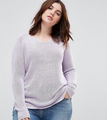Brave Soul Plus Joy V Neck Sweater-Purple