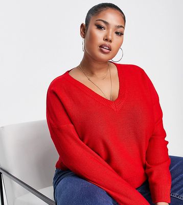 Brave Soul Plus kansas v-neck sweater in red