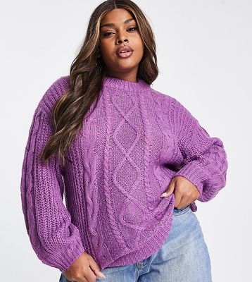 Brave Soul Plus tokyo oversized cable knit sweater in purple