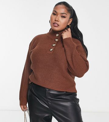 Brave Soul Plus whitehall polo neck sweater in chocolate brown
