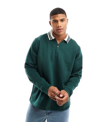 Brave Soul relaxed tipped collar polo sweatshirt in green