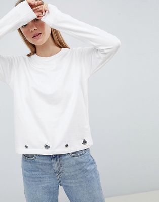 Brave Soul Rennie Sweatshirt With Eyelet Detail-White