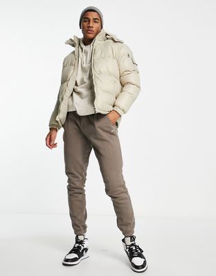 Brave Soul shiny puffer jacket in stone-Neutral