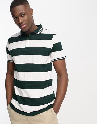 Brave Soul short sleeve striped polo in green & white