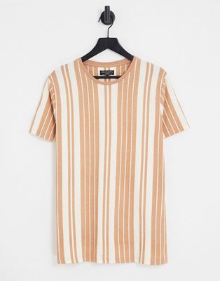 Brave Soul stripe T-shirt in brown & off white