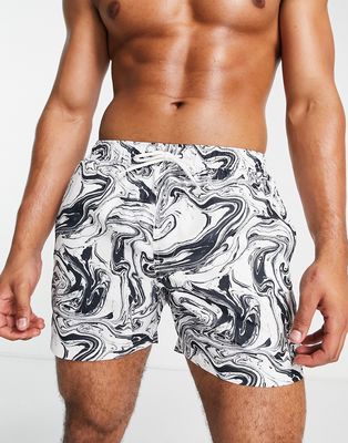Brave Soul swim shorts in black and white marble print