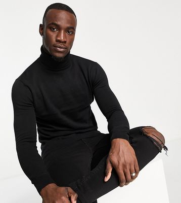 Brave Soul Tall cotton roll neck sweater in black