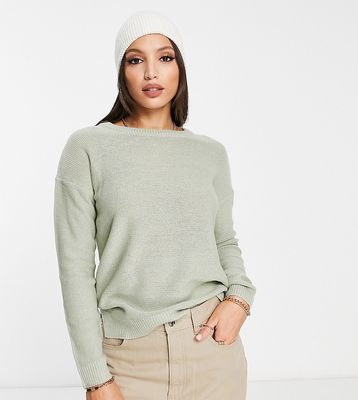 Brave Soul Tall grunge crew neck sweater in sage-Green