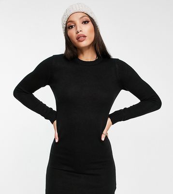 Brave Soul Tall grungy crew neck sweater dress in black