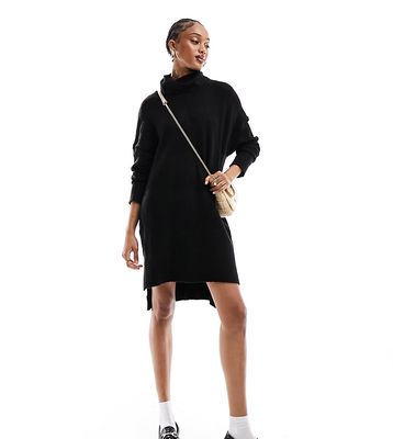 Brave Soul Tall ming knitted roll neck sweater dress in black