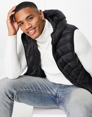 Brave Soul vest puffer with hood in black