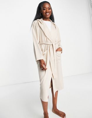 Brave Soul waffle hooded robe in cream-White