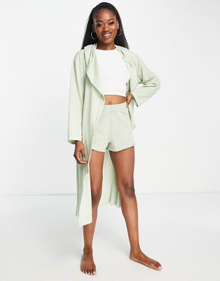 Brave Soul waffle hooded robe in sage green