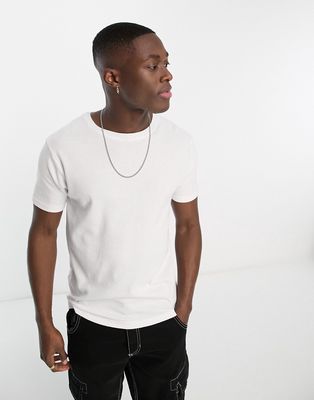 Brave Soul waffle stitch T-shirt in white