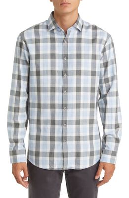 Brax Harold Check Light Flannel Button-Up Shirt in River