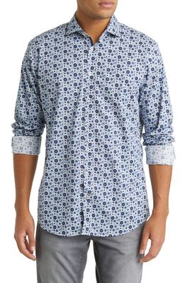 Brax Harold Hi-Flex Stretch Cotton Button-Up Shirt in Navy