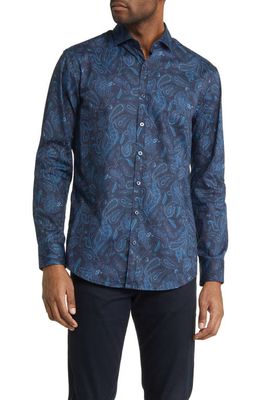 Brax Harold Paisley Flannel Button-Up Shirt in Fjord