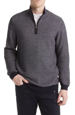 Brax Steffen Jacquard Wool Blend Quarter Zip Sweater in Navy