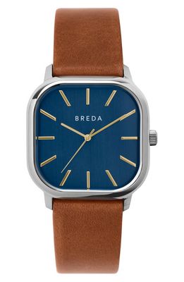 BREDA Visser Square Leather Strap Watch, 35mm in Brown/Blue/Silver 