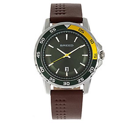 Breed Men's Revolution Brown Leather Strap Watc h