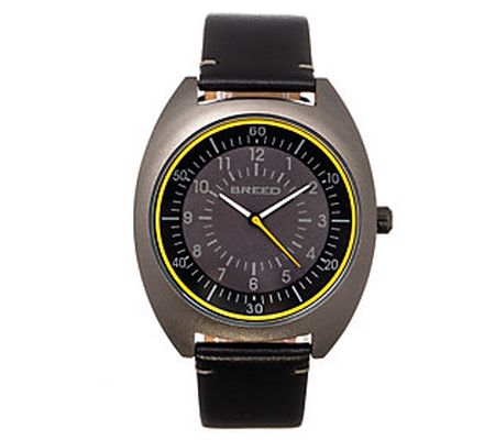 Breed Men's Victor Black Leather Band Watch