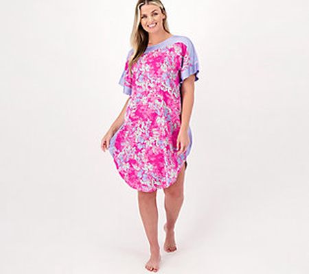 Breezies Lounge Floral Printed Caftan with Solid Trim