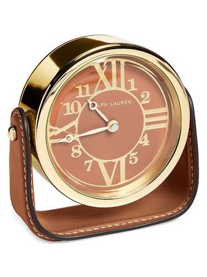 Brennan Brown Leather Saddle Clock - Brown - Brown