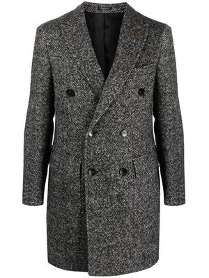 BRERAS MILANO herringbone-pattern double-breasted coat - Black