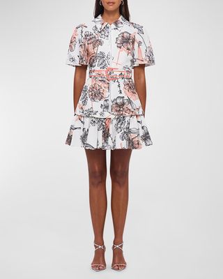 Brianna Flutter-Sleeve Floral-Print Mini Dress