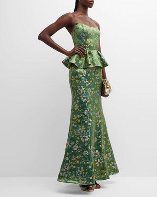 Briar Rose Strapless Floral Jacquard Gown