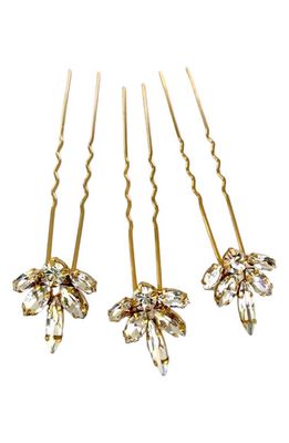 Brides & Hairpins Coco Set of 3 Crystal Hair Pins in Gold