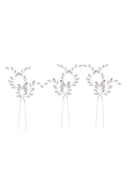 Brides & Hairpins Fawn Set of 3 Swarovski Crystal Hair Pins in Silver