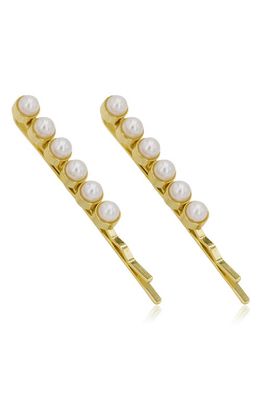 Brides & Hairpins Halle Set of 2 Imitation Pearl Hair Clips in Gold