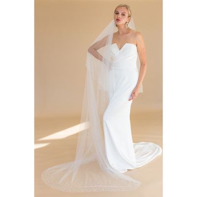 Brides & Hairpins Kalonice Crystal & Imitation Floor Length Chapel Veil in Ivory 