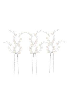 Brides & Hairpins Kassia Set of 3 Pearl Hair Pins in Silver