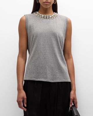 Brielle Faux-Pearl Necklace Embellished T-Shirt