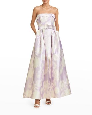 Brielle Floral-Print Strapless Gown