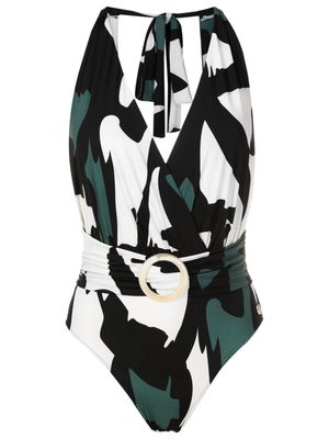 Brigitte abstract-pattern halterneck-tie swimsuit - Multicolour