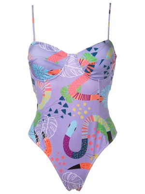 Brigitte abstract-pattern one-piece swimsuit - Purple