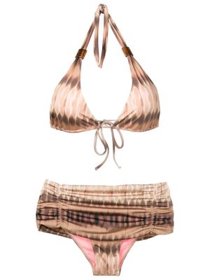 Brigitte abstract-print bikini set - Brown