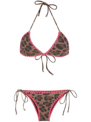 Brigitte animal-print crochet-trim bikini set - Brown