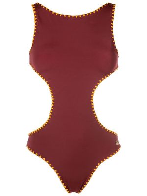 Brigitte contrast-stitch cut-out swimsuit - Red