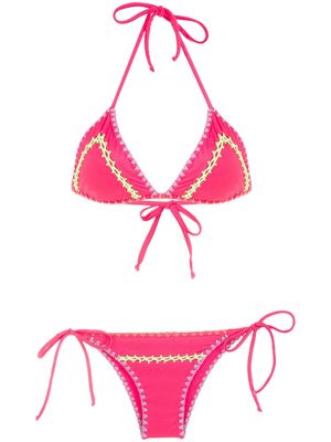 Brigitte contrast-stitching triangle-cup bikini set - Pink