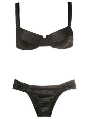 Brigitte crocodile-effect bikini set - Black