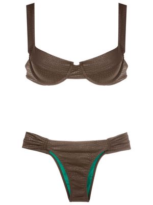 Brigitte crocodile-embossed pattern bikini - Brown