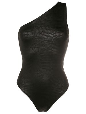 Brigitte crocodile-embossed pattern one shoulder swimsuit - Black
