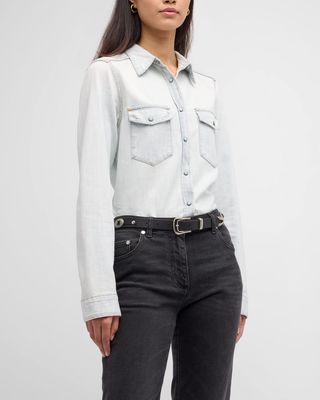 Brigitte Denim Button-Front Shirt with Turquoise Details