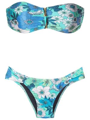 Brigitte floral-print strapless bikini - Blue