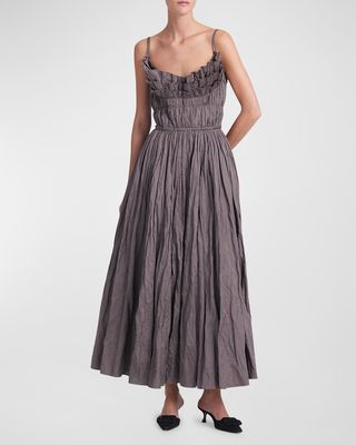 Brigitte Gathered Ruffle Sleeveless Midi Dress
